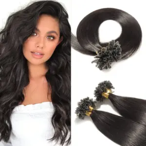 U Tip Pre Bonded Hair Extensions Straight Keratin Capsules Human Hair Natural Black 1g/s - Haircare Products