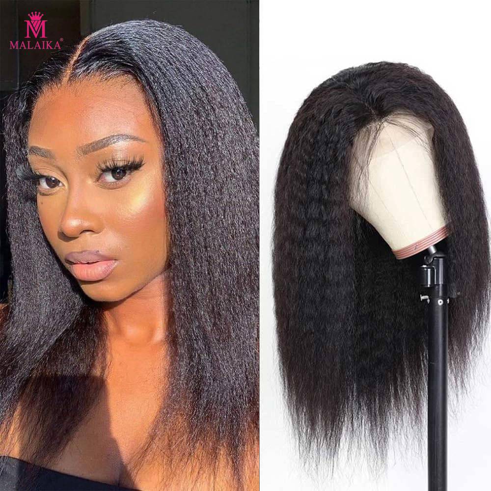 MALAIKA Kinky Straight Human Hair Wigs For Women 13X4 Kinky Straight Lace Front Wig Human Hair Pre Plucked Hairline With B...