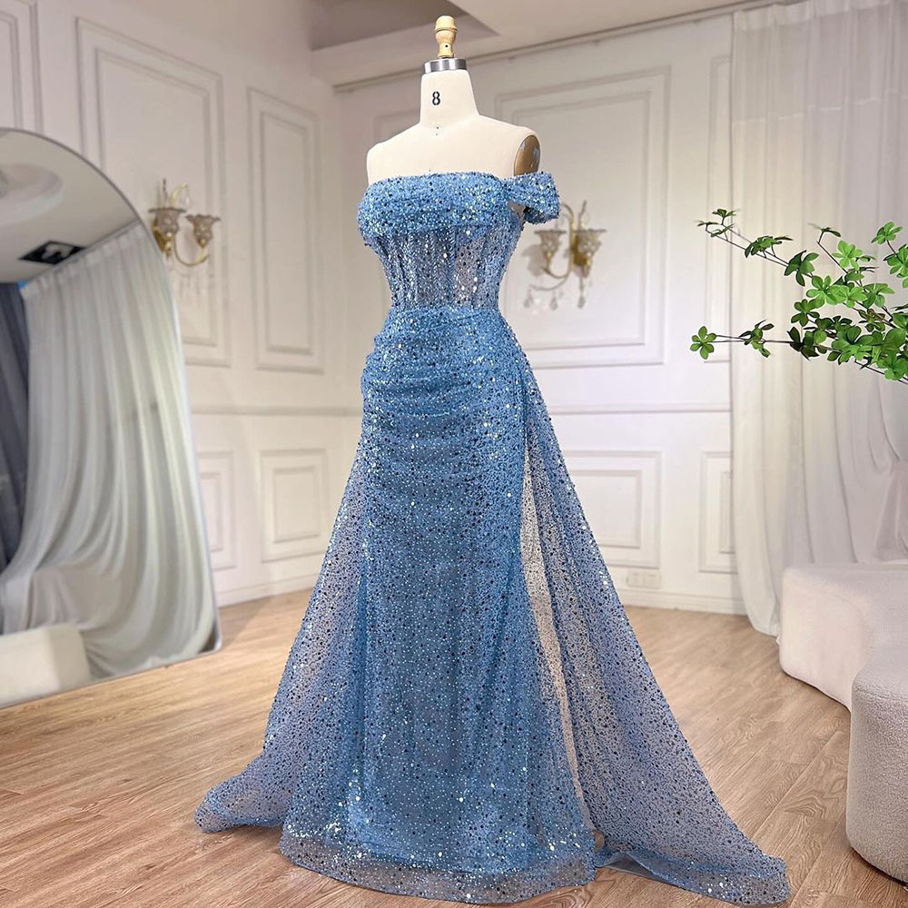 Women's Clothing One Shoulder Fishtail Long Skirt Light Luxury Temperament Host Beaded Sequin Dress - Damenbekleidung