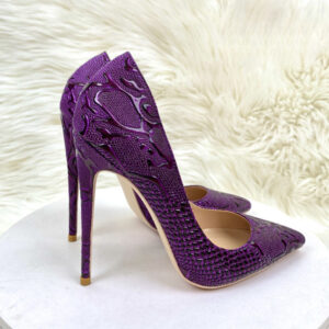 Purple snake skin patterned socialite high 12CM pointed thin heels shallow mouth single soft leather women's shoes - Schuhe