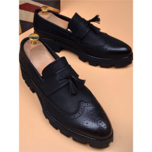 Euro Step New Brogue Carved Thick Sole Platform Breathable Tassel Trendy Leather Business Casual Height Increasing Men S -...