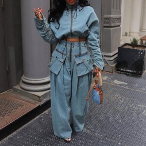 Women's Clothing Fashion Loose Casual Short Jacket Wide Leg Trousers Denim Suit Women's Two Piece Suit - Damenbekleidung