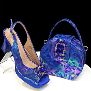 Women's High-Heel Sandals And Handbag Set Cross-Border And Set Plus Size Women's Shoes 42 43 Silk Print Peep-Toe High Heel...