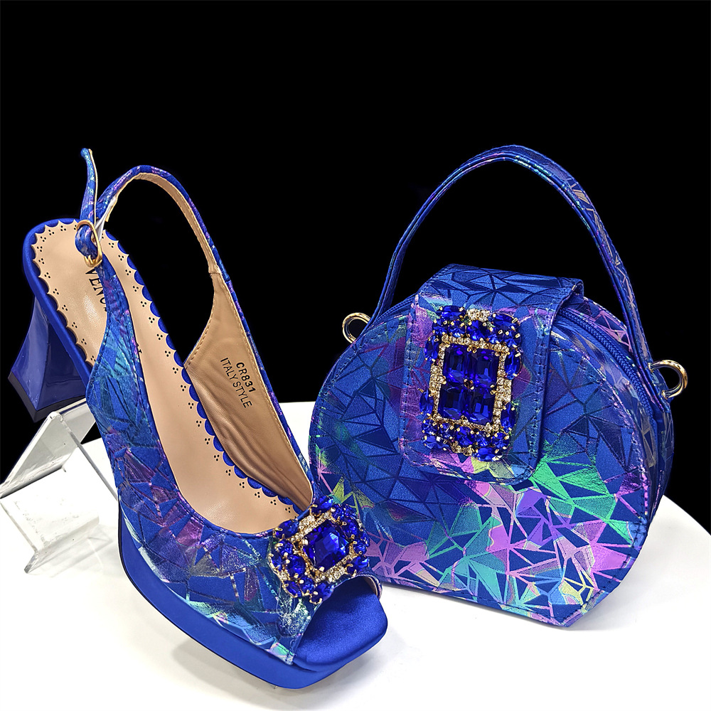 Women's High-Heel Sandals And Handbag Set Cross-Border And Set Plus Size Women's Shoes 42 43 Silk Print Peep-Toe High Heel...