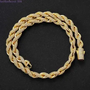 Passed GRA test Diamond Moissanite Miami 8mm Twist Rope Chain Full Zircon Cuban Necklace Trendy Rap Hip Hop Bracelet - Ges...