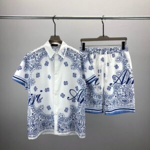 Fashionable AM short sleeved shirt set with starry sky letters printed all over letters, unisex cardigan - Herrenbekleidung