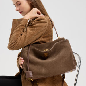 Women's Suede And Genuine Leather Handbag, Large Capacity Shoulder Simple Tote, Luxury Designer Bag, Autumn Winter 2025 - ...
