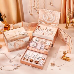 Luxurious All-in-One & Skincare Gift Set - Elegant Rose Golden Box With Deer Motif, Complete Cosmetic Kit Beginners, - Kör...