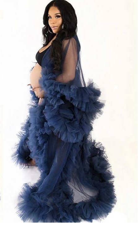 Women's Clothing Elegant Maternity Gown Sheer Train V-Neck Lace Wedding Robe Bridal Dress Photoshoot Evening Party (White/...