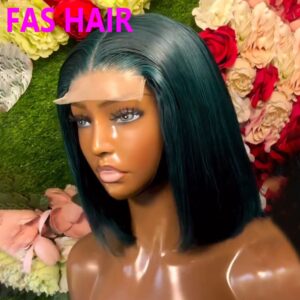 Double Drawn Dark Green Straight Bob Wig - 100% Human Hair (Natural Look, Heat Resistant, Medium Length) - Haircare Products