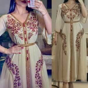 Muslim Women Sexy Chiffon Embroidered Belt Dress - Damenbekleidung | Technik & Gadgets