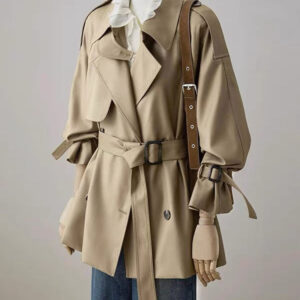 Khaki Short Trench Coat For Petite Women 2026 Early Autumn New High-End British Style Waist-Cinching Top - Damenbekleidung
