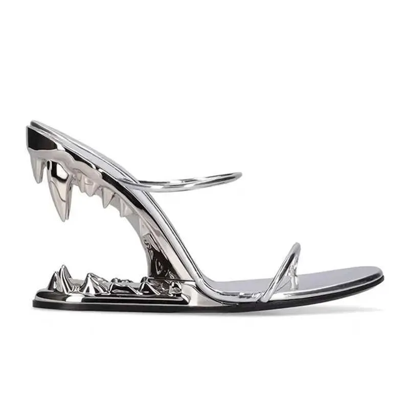 2024European And American Summer New Metal Tooth High-heeled Shoes Fashion Shows Womens Dresses 44 Size Sandals T250714 - ...