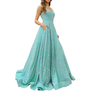 prom dress long A-line formal evening dress with pockets side slit glitter party dress - Damenbekleidung | Technik & Gadgets
