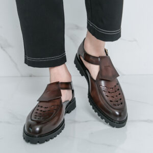 New Fashion French Men's Leather Shoes Genuine Leather Buckle Sandals British Summer Breathable Business Casual Shoes Larg...