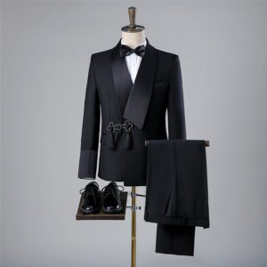 Foreign Trade Cross-Border Studio Button Retro Gown Mandarin Collar Chinese Wedding Photo Suit Men's Portrait Shooting - H...