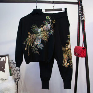 Women's Clothing peacock sequins long sleeve fashion velvet sports two piece casual suit female autumn - Damenbekleidung