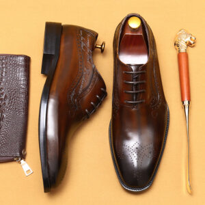 [Non] Pointed Shoes Men's Genuine Leather Handmade Business Formal Wear Pointed Carved Blok - Schuhe | Technik & Gadgets