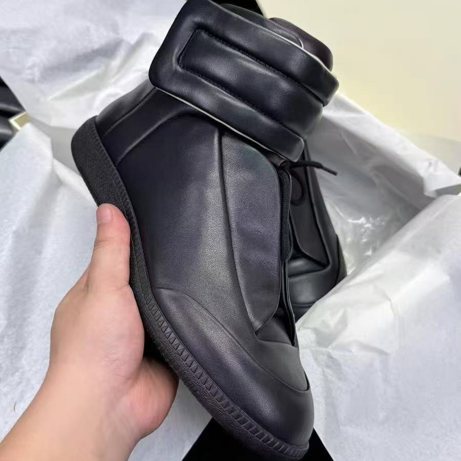 Women's Shoes European Style High Top Men's Martin Boots Spliced Genuine Leather Velcro Strap Casual Shoes German Training...