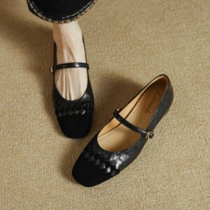 Cameido Women's Casual Shoes - Genuine Sheep Leather & Suede - 2.5CM Square Toe - Non-Slip Rubber Sole​ - Schuhe