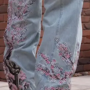 Men's Jeans Y2k Vintage Baggy Cherry Blossom Knight Embroidery Fashion Men Women Streetwear Straight Wide Leg Patchwork - ...