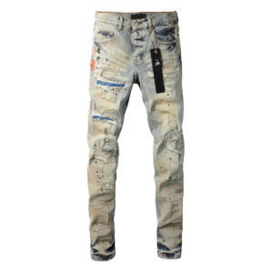 European Style Men's Jeans, Trendy High Street Casual Embroidered Distressed Graffiti Slim Fit Skinny Jeans. - Herrenbekle...