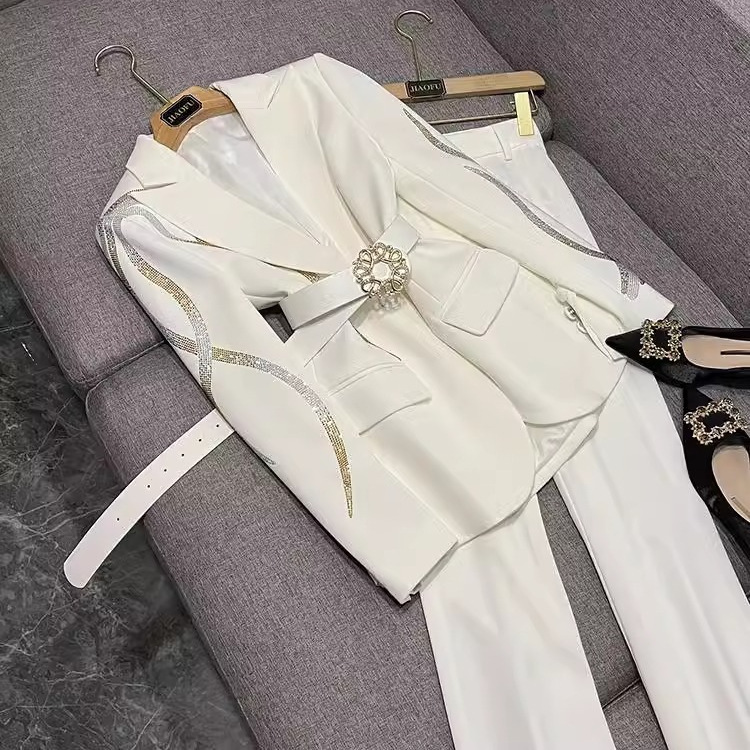 Women's Clothing celebrities, socialites, professional, slim, temperament, colored diamonds, hot diamonds, belted suits, f...