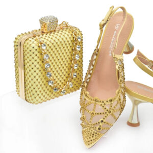 Women Shoe Bag Set Fashion Shiny Rhinestone Mesh Evening High Heel Pointed Toe Sandals Elegant Fairy Style - Schuhe
