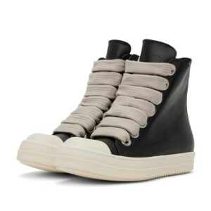 Unisex High-Top Chunky Sneakers – Retro Leather Lace-Up Boots With Side Zipper & Cushioned Sole (36-45, Black, Metal Eyele...