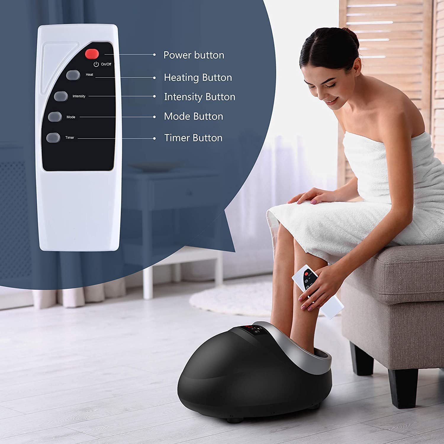 Auto Foot Massager With Heat & Air Compression - Wireless Remote Control For Relaxation, Pain Relief & Improved Circulatio...