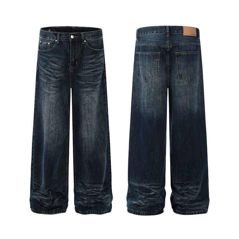 Vintage Washed Denim Jeans For Men – Classic Straight Fit With Distressed Details | 55% Polyester