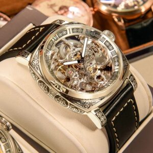 Fully Automatic Men Watches Skeleton Fashion Mechanical Wristwatch Luminous MAN WATCH Business Leather Band Reloj Hombre -...
