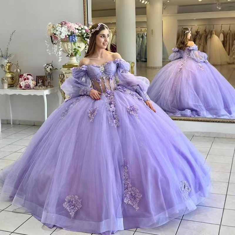 Cinderella-Inspired Tulle Evening Gown – Off-Shoulder Princess Dress With 3D Floral Details For Birthday & Special Occas...