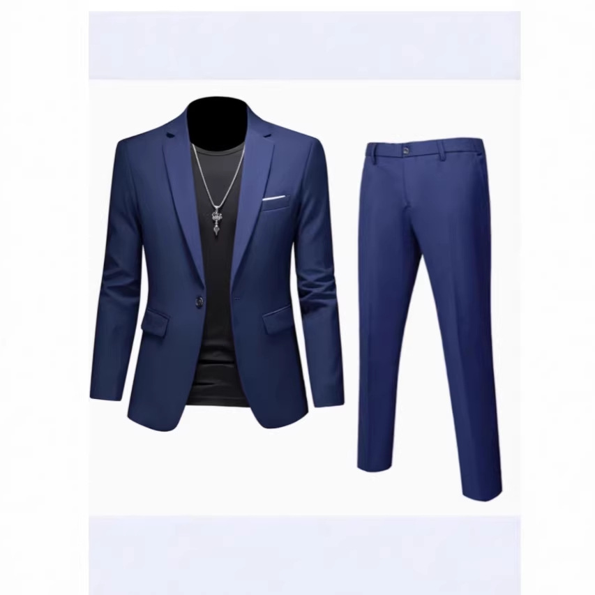 Men's Slim Fit Business Suit –Spring/Summer Wedding Blazer & Groom Tuxedo– Poly-Cotton Blend Single-Breasted Suit Jacket ...