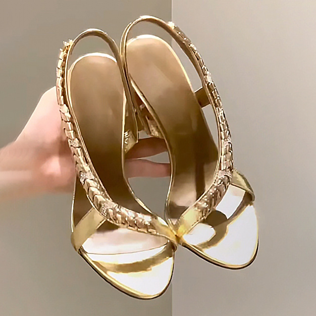 Spring New Arrival High Heeled Sandals Open Toe Sexy Silk Stiletto Heels With Metallic Rhinestones Women's Shoes - Schuhe