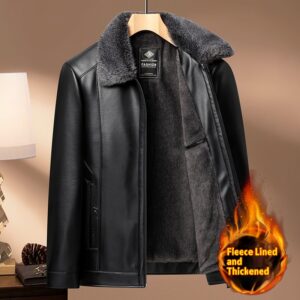 Dad With Fleece Lining And Thickened Turn-Down Collar Leather Jacket 2025 Winter New Men's Fashion Middle-Aged Business - ...