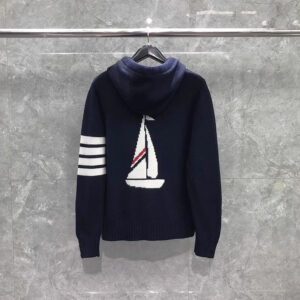 Spring And Autumn Hooded Zipper Cardigan Sweater Unisex Youth Back Sailboat Four Stripes Sweatshirt Trendy Brand Couple - ...