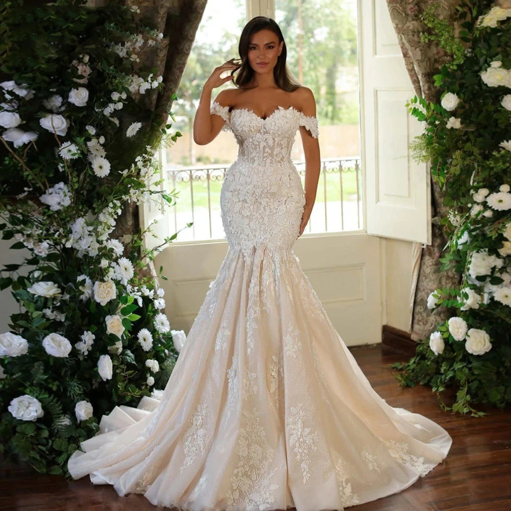 Women's Clothing Off The Shoulder French Mermaid Style Wedding Dress Elegant Slimming High End Lace For Women New Style - ...