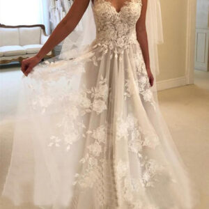 Women's Clothing Double shoulder deep V-neck slim slim lace sexy bag shoulder train wedding dress - Damenbekleidung