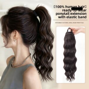 Hairpiece Full Real Long Curly Hair Natural Seamless Elastic High Low Ponytail Braid Can Be Tied Into Bun - Haircare Products