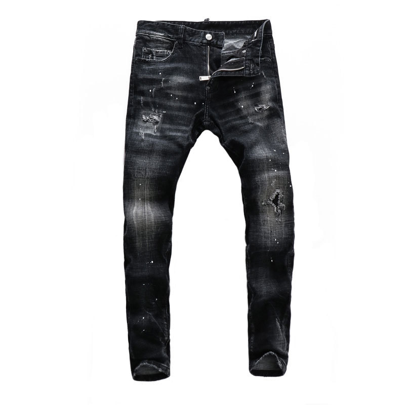 Men's Retro Distressed Slim Fit Skinny Jeans European American Street Style Slightly Stretchy Black Gray Trendy Brand Pant...