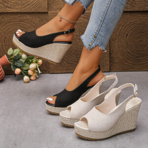Women's European American Style Peep Toe Wedge Sandals Suede Thick Sole Plus Size Roman Summer - Schuhe | Technik & Gadgets