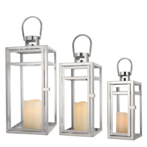 Set Of 3 Sliver Candle Lantern Stainless Steel Metal Lantern Empty Square Candle Lantern For Wedding Decoration - Waschen ...