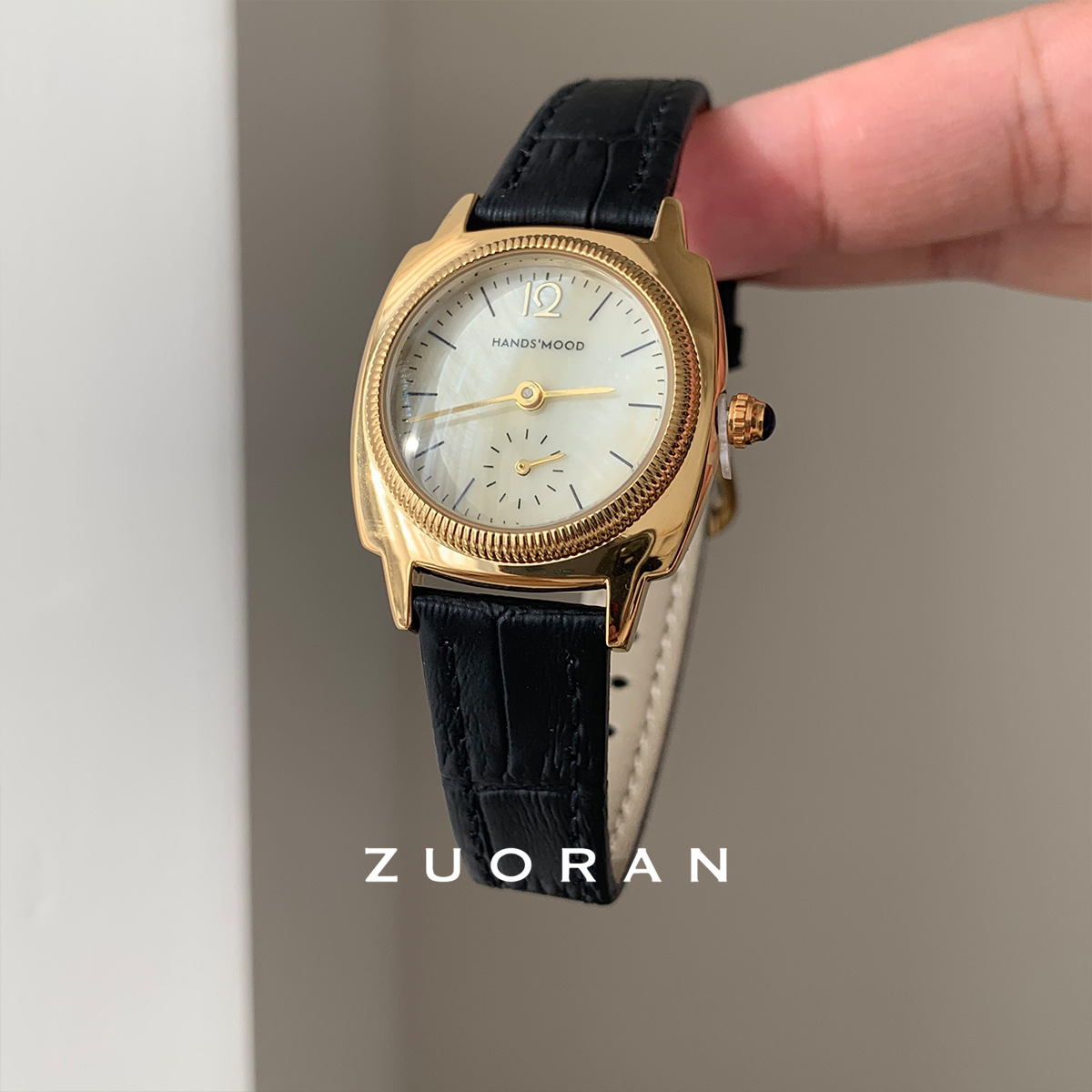 ZUORAN Natural Mother-of-Pearl Square Light High-End Genuine Leather Elegant Women's Quartz Watch Live Streaming - Herrens...
