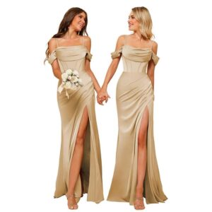 Women's Clothing Long Satin Bridesmaid Dresses Women Spaghetti Strap Ball Gown With Twill Banquet Evening Dresses - Damenb...