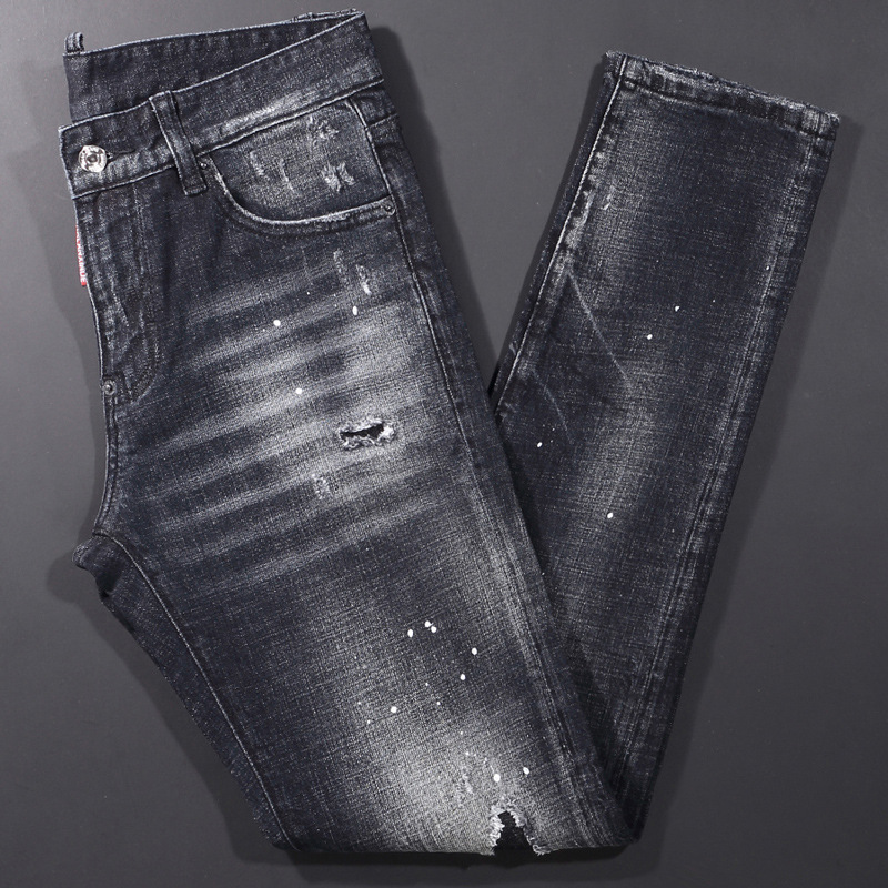 Men's Slim Fit Ripped Jeans High Waist European Style Slightly Elastic Denim Long Trousers Trendy And Generous Youth Fashi...