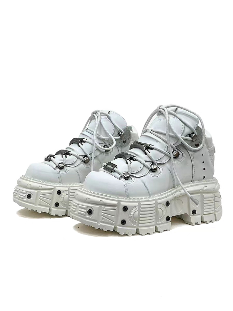 Punk Style Women Motorcycle Boots Woman Platform Leather Boots Men Gothic Ankle Rock Boots 2025 New Metal Decor Lace-up Sh...