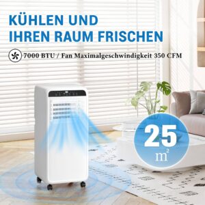 7000 BTU Portable Air Conditioner, 3-in-1 AC Unit With Cool Fan Dehumidifier, Up To 25㎡, Portable AC With Remote & 24H Tim...