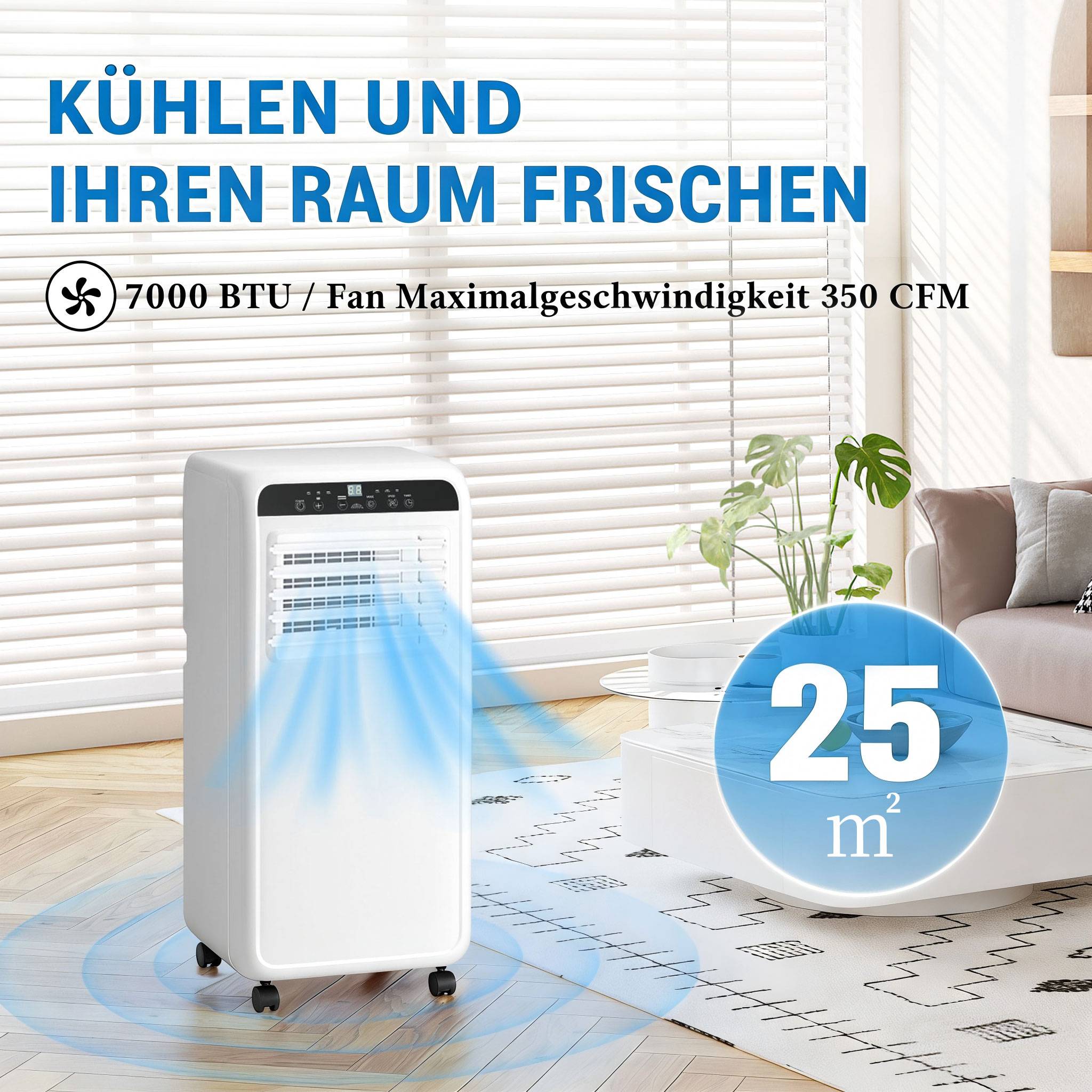 7000 BTU Portable Air Conditioner, 3-in-1 AC Unit With Cool Fan Dehumidifier, Up To 25㎡, Portable AC With Remote & 24H Tim...