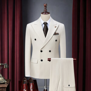 Men's Crisp Striped Peak Lapel Double Breasted Three Piece Suit Upgraded Quality For Commuting Annual Meetings Hosting CEO...